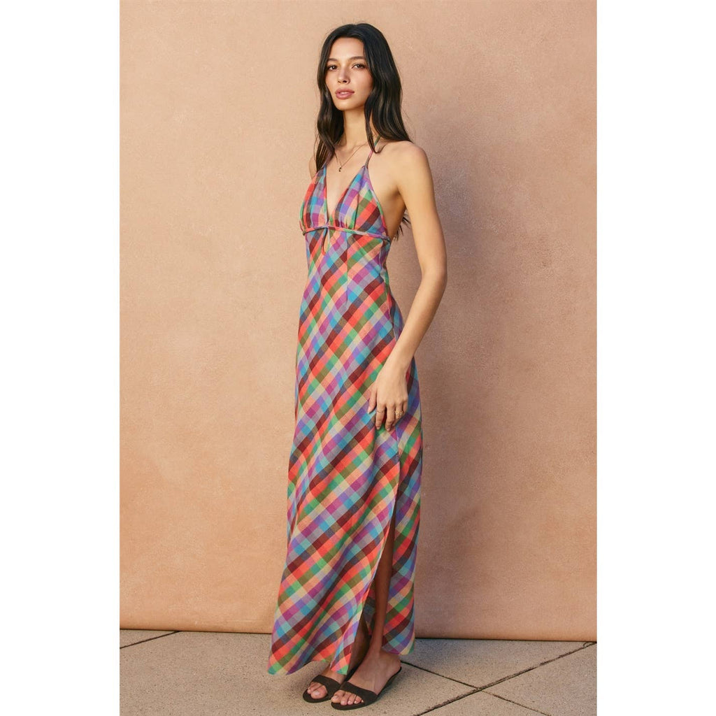 Vibrant Vines Triangle Top Halter Maxi Dress