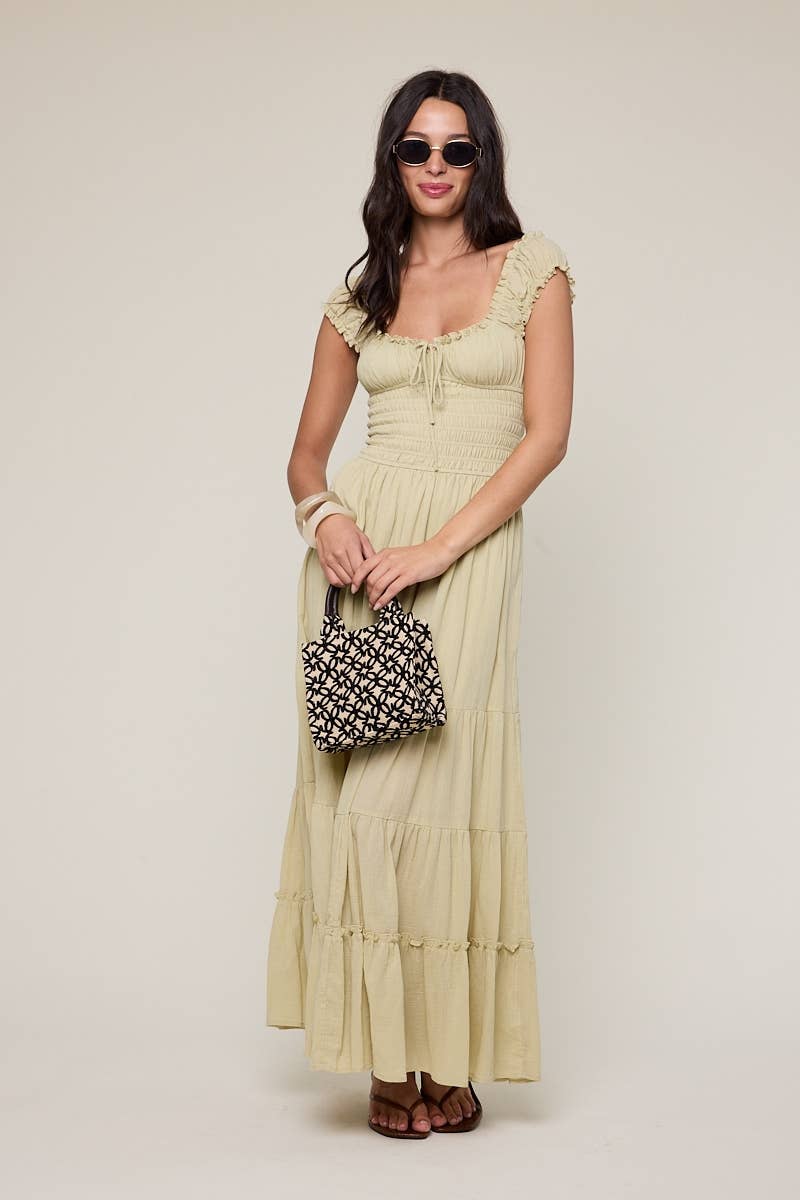 SOLID COLOR CAP SLEEVE FIT&FLARE MAXI DRESS