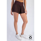 V CROSSOVER FLARED SHORTS- Espresso Brown