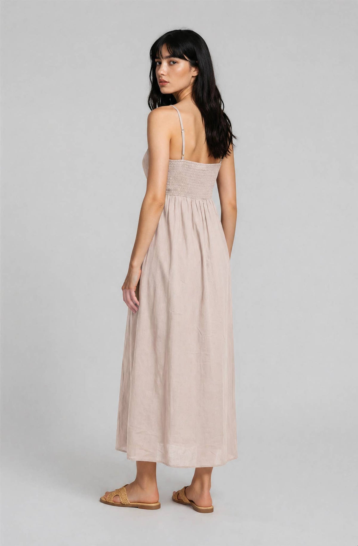 PINTUCK DETAIL SPAGHETTI STRAP MIDI SUNDRESS
