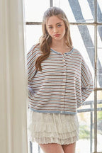 Striped Roll Neck Heavyweight Cardigan