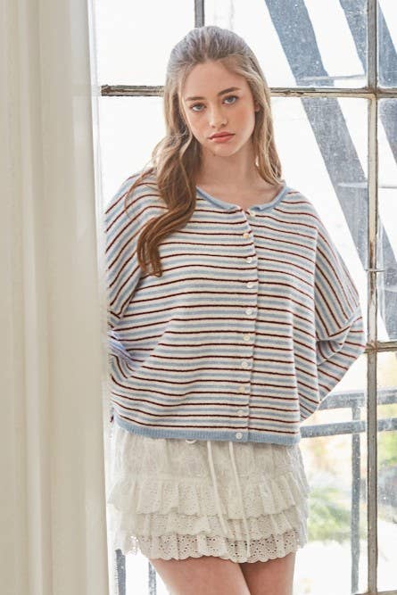 Striped Roll Neck Heavyweight Cardigan