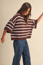 STRIPED HALF SLEEVE SWEATER RELAXED FIT CROPPED TOP