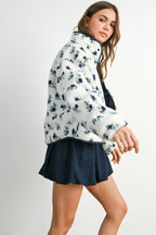 Floral Print Fluffy Fleece Jacket
