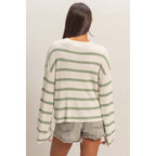 Lightweight Wide-Sleeve Striped Sweater
