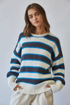 Navy/Teal Striped Knit Sweater