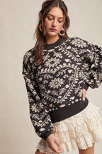 Heart Jacquard Knit Sweater: Charcoal