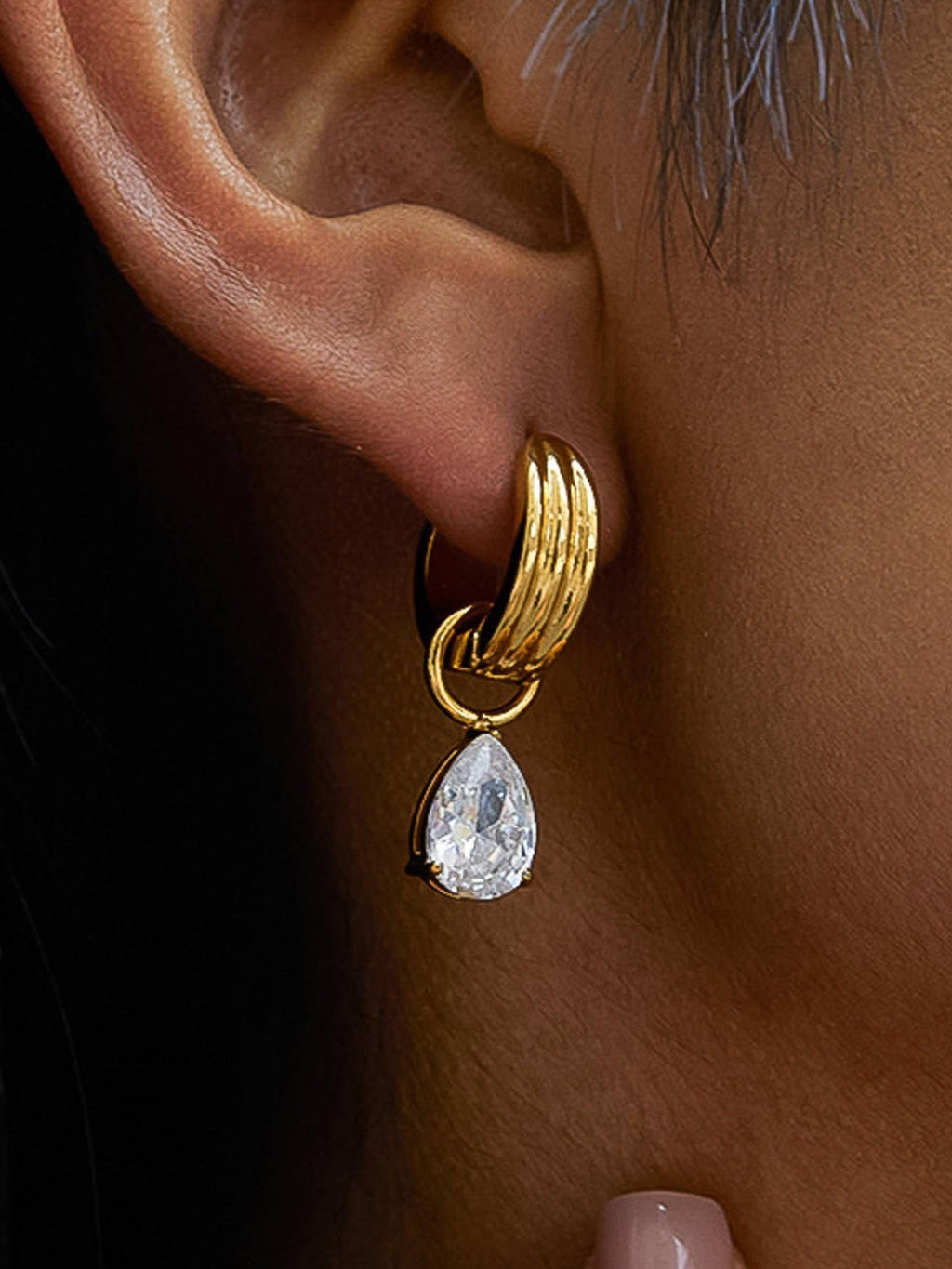 Saffron 18K Gold Non-Tarnish Teardrop CZ Mismatch Earrings