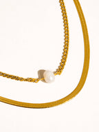Owen 18K Gold Non-Tarnish layered Pearl Chain Necklace: Yellow Gold