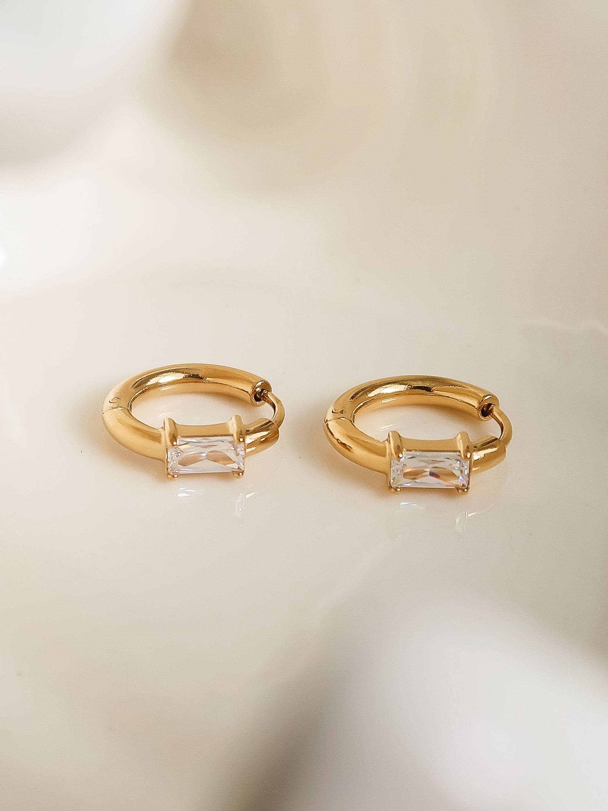 Adhara 18K Gold Non-Tarnish CZ Huggie Earrings