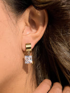 Glissade 18K Gold Non-Tarnish CZ Drop Huggie Earrings