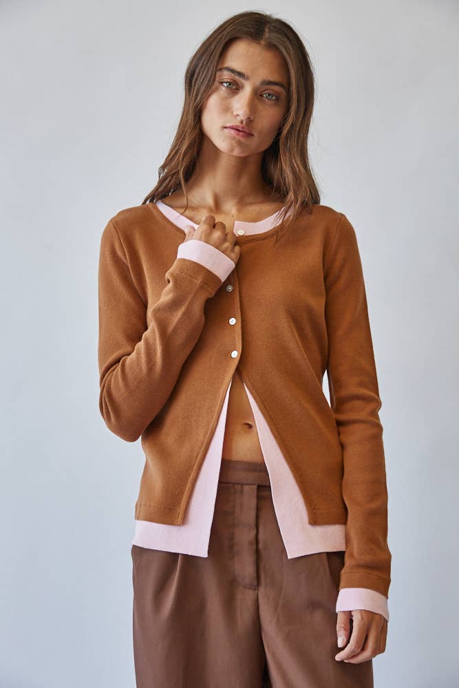 Caramel/Rose Contrast Cardigan