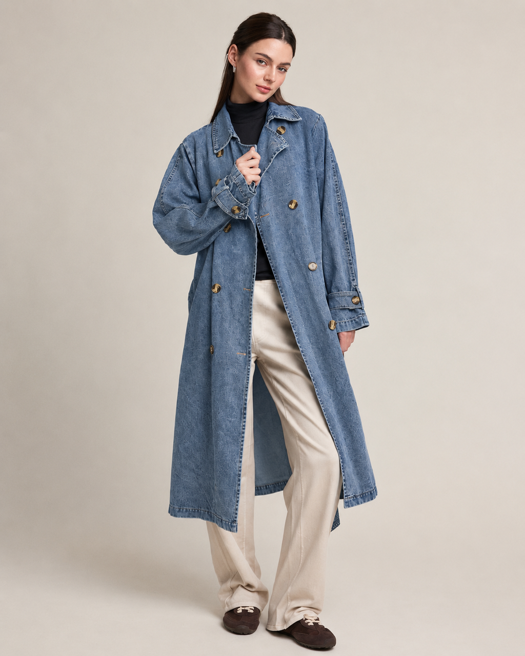 Belted Denim Trench Coat