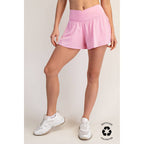 V CROSSOVER FLARED SHORTS- Espresso Brown