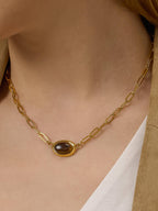 Shay 18K Gold Non-Tarnish Oval Stone Chain Necklace