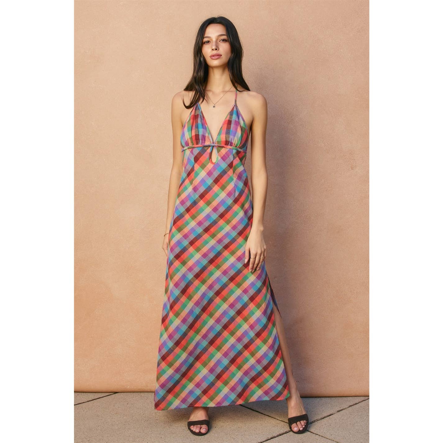 Vibrant Vines Triangle Top Halter Maxi Dress
