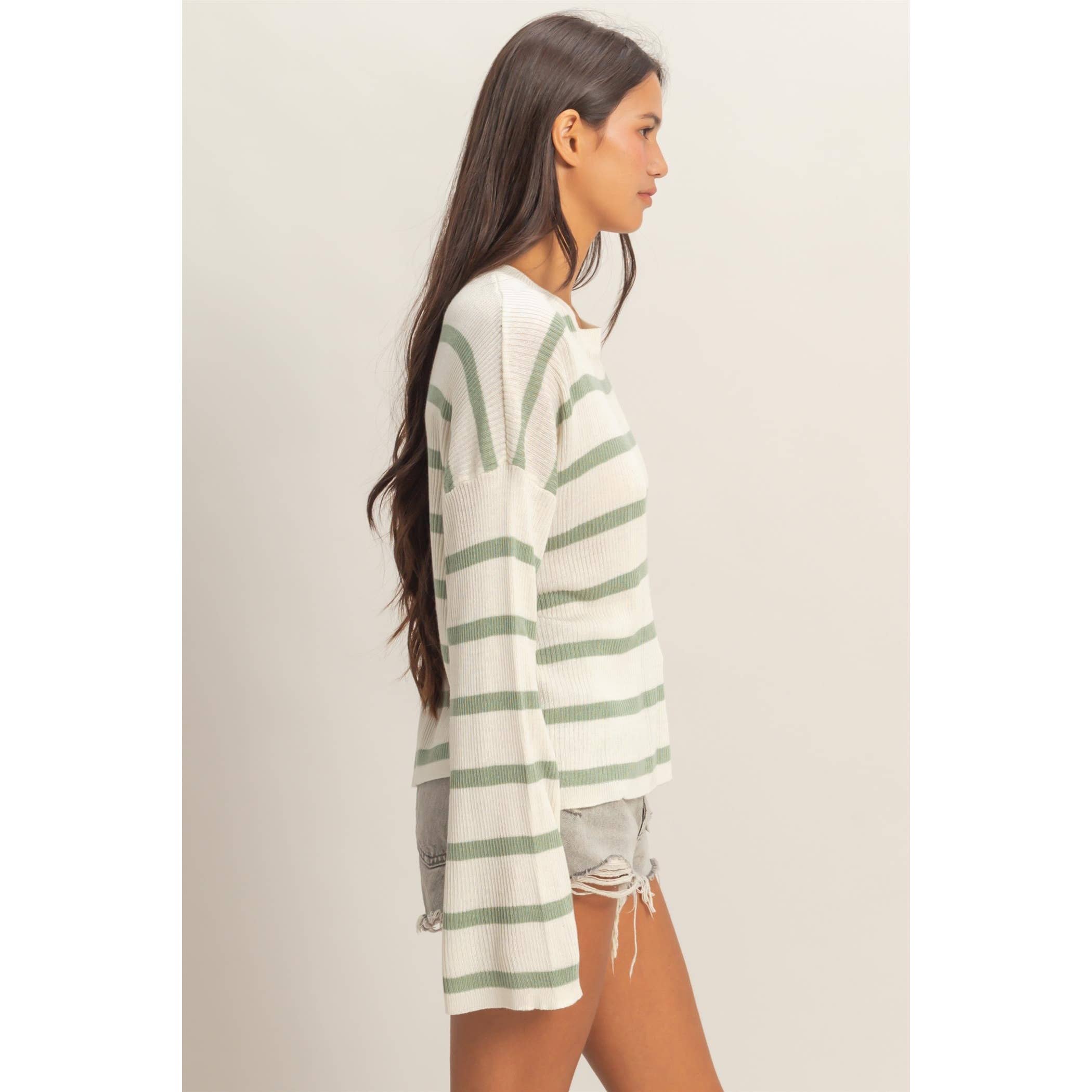 Lightweight Wide-Sleeve Striped Sweater