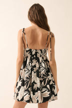 Tropical Floral-Print Babydoll Bubble Mini Dress