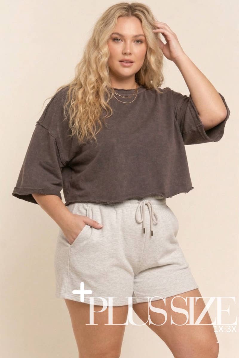 Mineral Washed  Crop Top in Plus Size