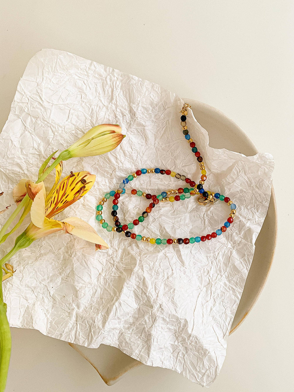 Estelle 18K Gold Non-Tarnish Beaded Multi Color Necklace: Multi-Colored