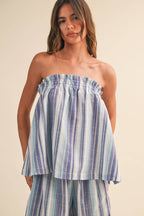 STRIPED RELAXED FIT TUBE TOP AND WIDE LEG PANTS SET