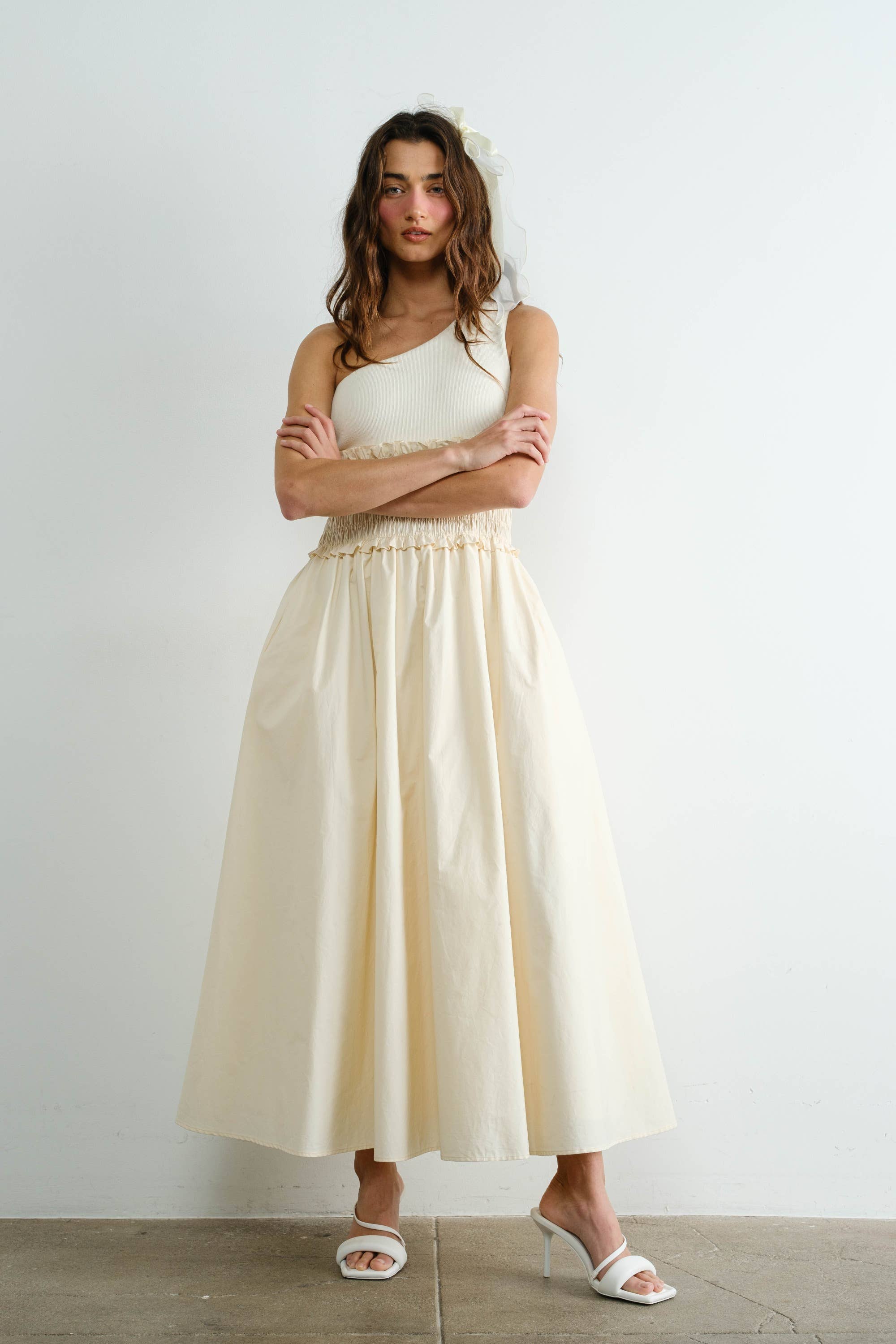 One Shoulder Poplin Maxi Dress