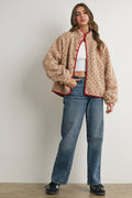 Taupe/Red Fleece Sherpa Jacket