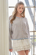 Striped Roll Neck Heavyweight Cardigan