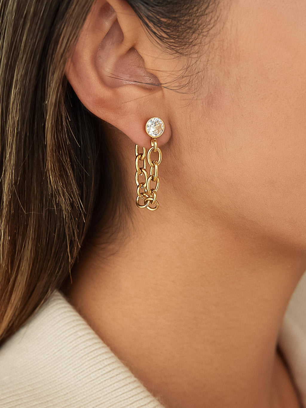 Jazlynn 18K Gold Non-Tarnish Crystal Chain Drop Earrings