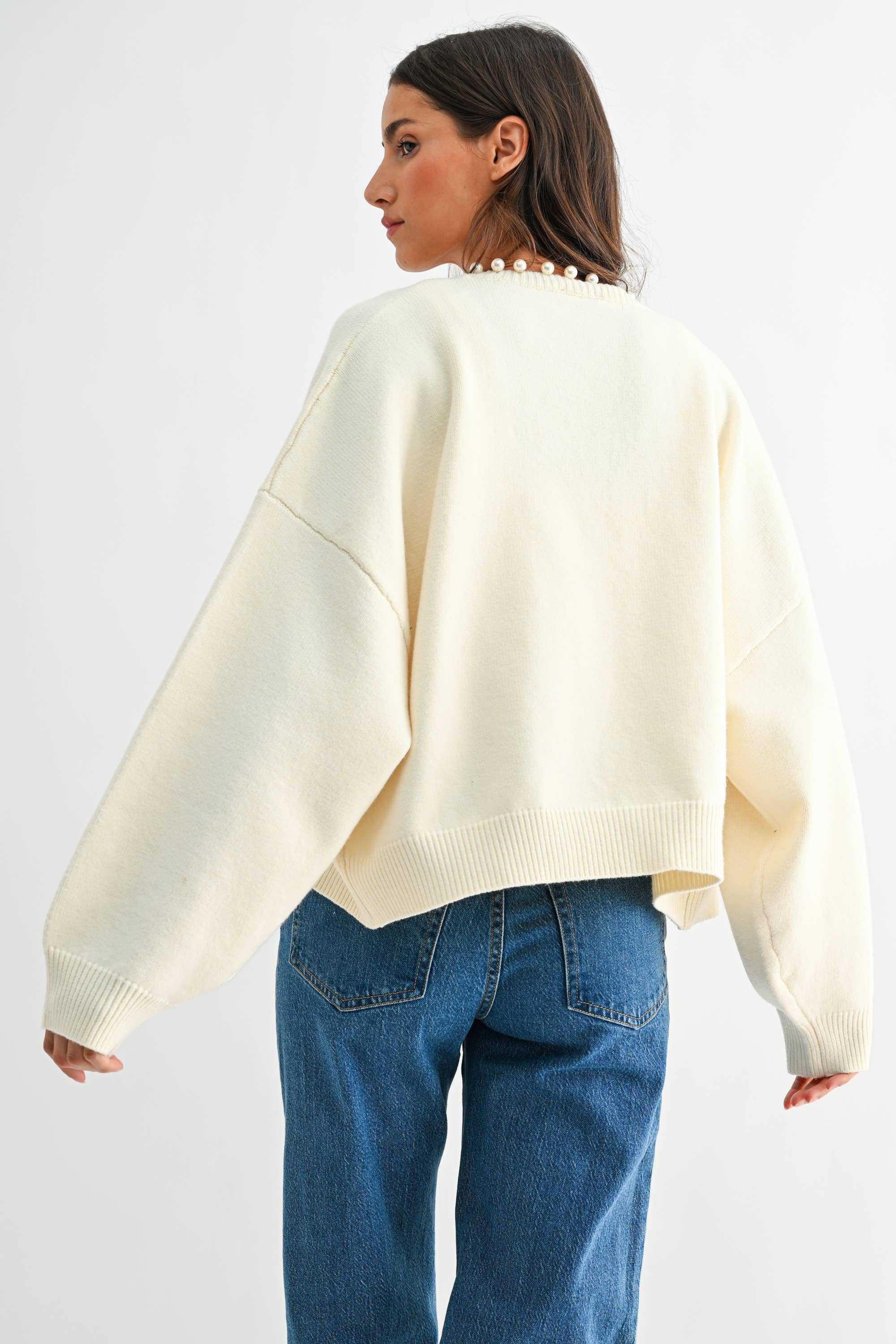 PEARL-EMBELLISHED CARDIGAN