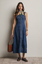 Lace-Up Denim Maxi Dress