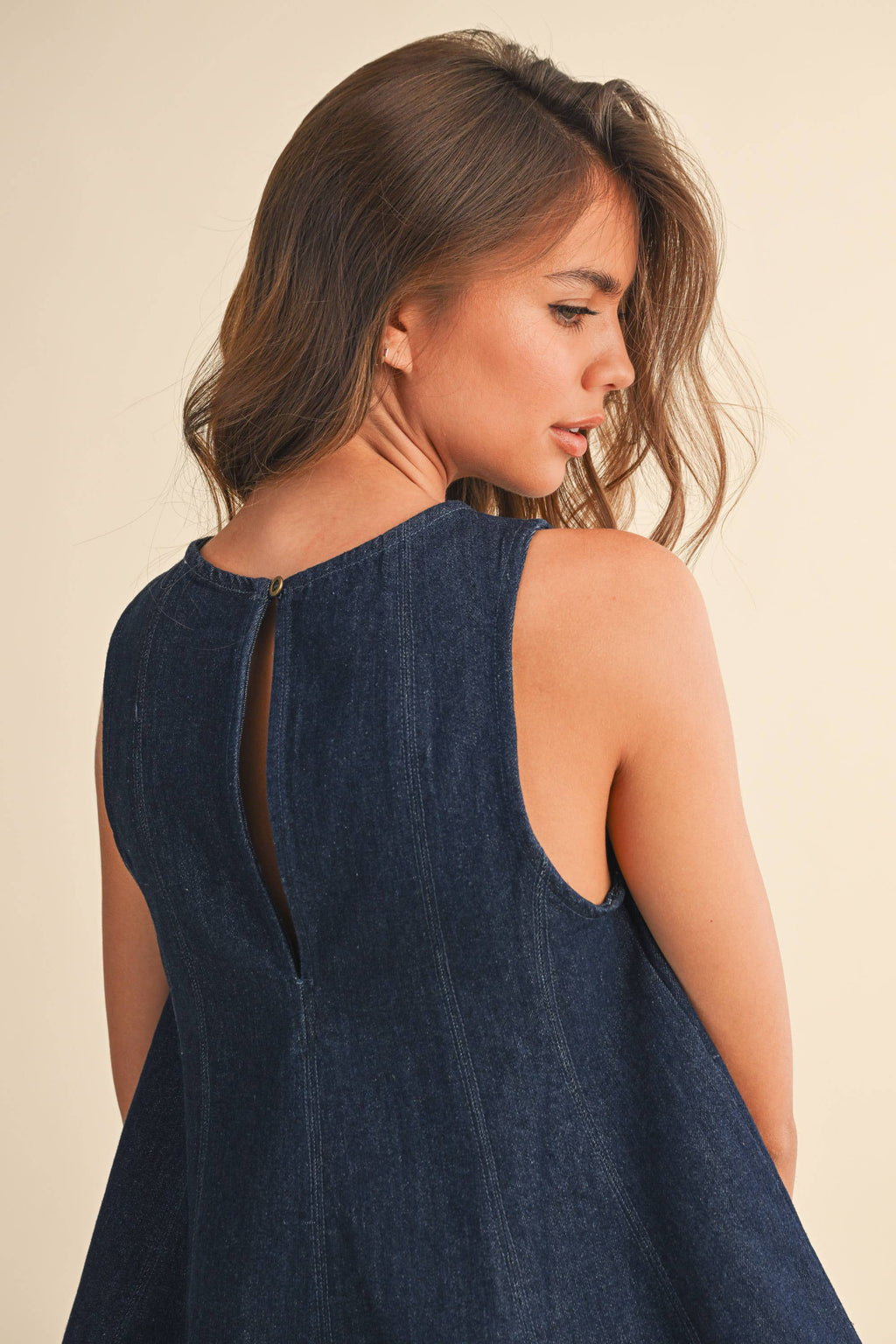 DENIM LONGLINE SLEEVELESS TOP AND SHORTS SET