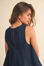 DENIM LONGLINE SLEEVELESS TOP AND SHORTS SET