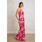 Hibiscus Escape Open Back Halter Maxi Dress