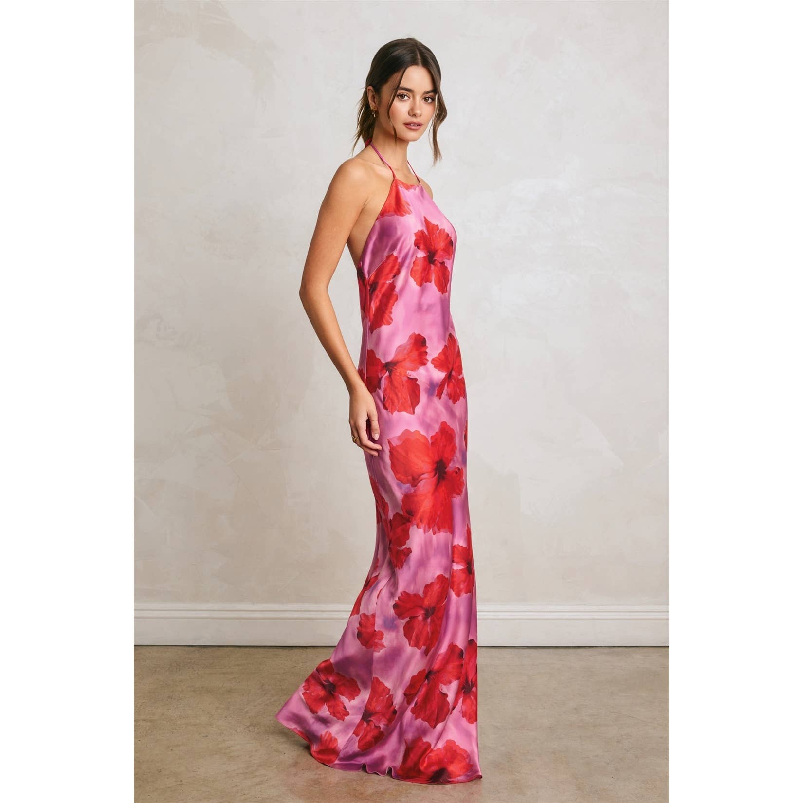 Hibiscus Escape Open Back Halter Maxi Dress