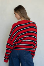 Piper Cardigan - Rose Varsity Stripe