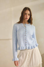BABY BLUE-Ruffle Wave Button Knit Cardigan
