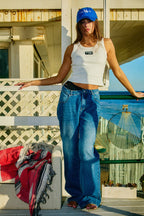 IT2874 'BUCKETLIST' Letter Patched Ribbed Tank Top