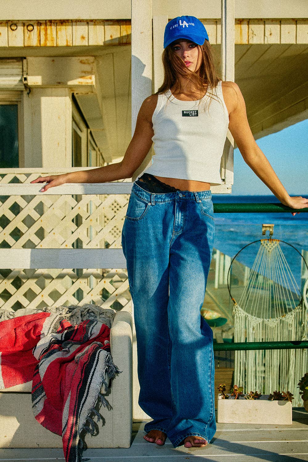 IT2874 'BUCKETLIST' Letter Patched Ribbed Tank Top