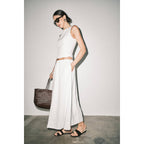 Zoey Linen Blend Sleeveless Crop Top Maxi Skirt Set