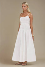 WHITE SMOCKED MAXI COTTON DRESS