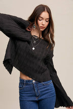 Pleated Open Back Tie Blouse: Black