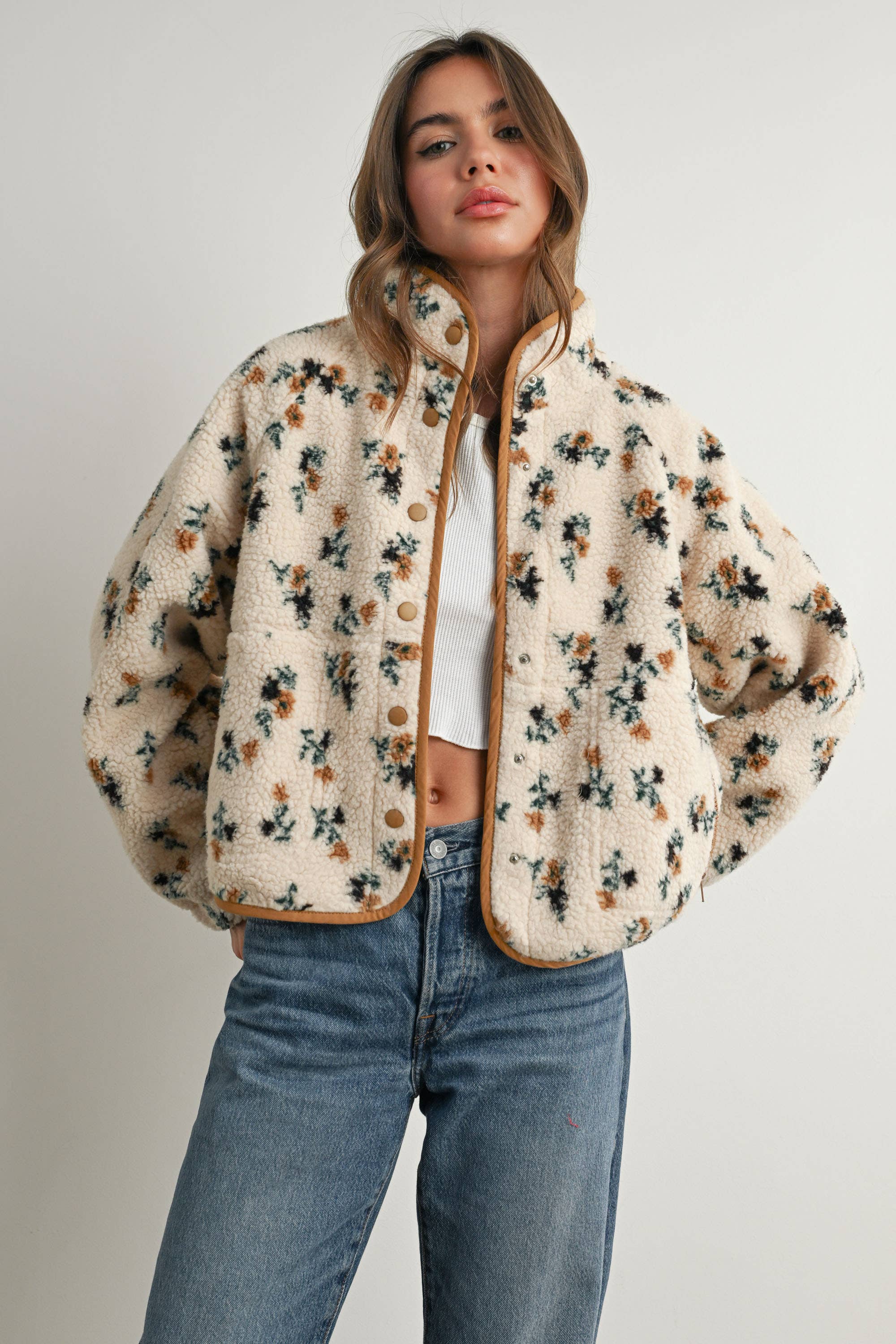 Floral Print Fluffy Fleece Jacket