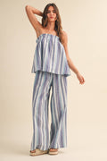STRIPED RELAXED FIT TUBE TOP AND WIDE LEG PANTS SET