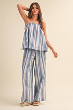 STRIPED RELAXED FIT TUBE TOP AND WIDE LEG PANTS SET