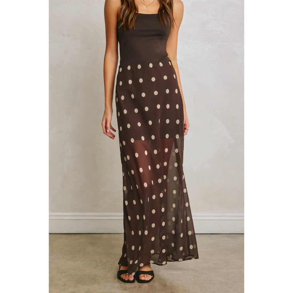 Polka Dot Pull On Maxi Skirt