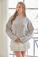Striped Roll Neck Heavyweight Cardigan