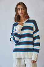 Navy/Teal Striped Knit Sweater