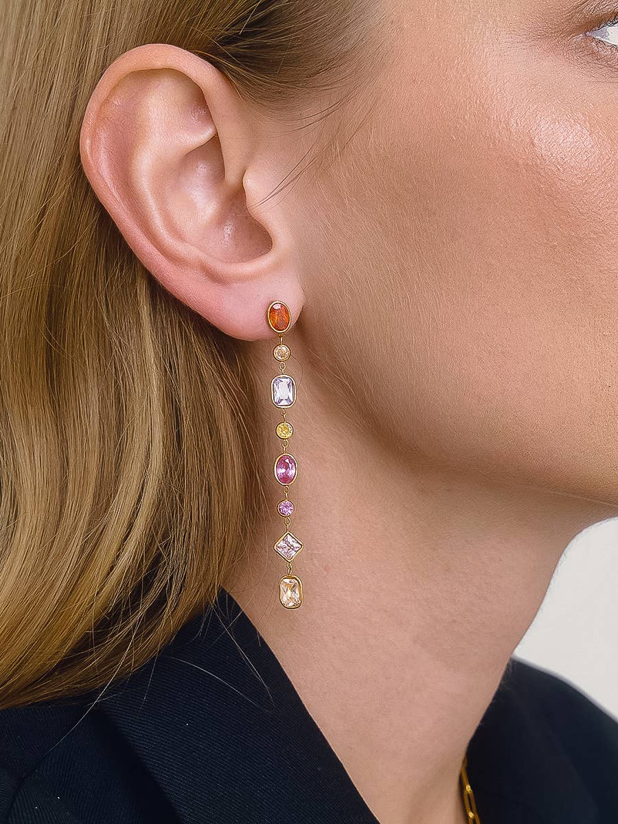 Islaine 18K Gold Non-Tarnish Multicolor CZ Drop Earrings