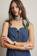 Lace-Up Denim Maxi Dress